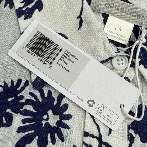 Outerknown Women's Button Up Linen‎ Shirt Floral Long Sleeve White Size Large - Picture 9 of 13